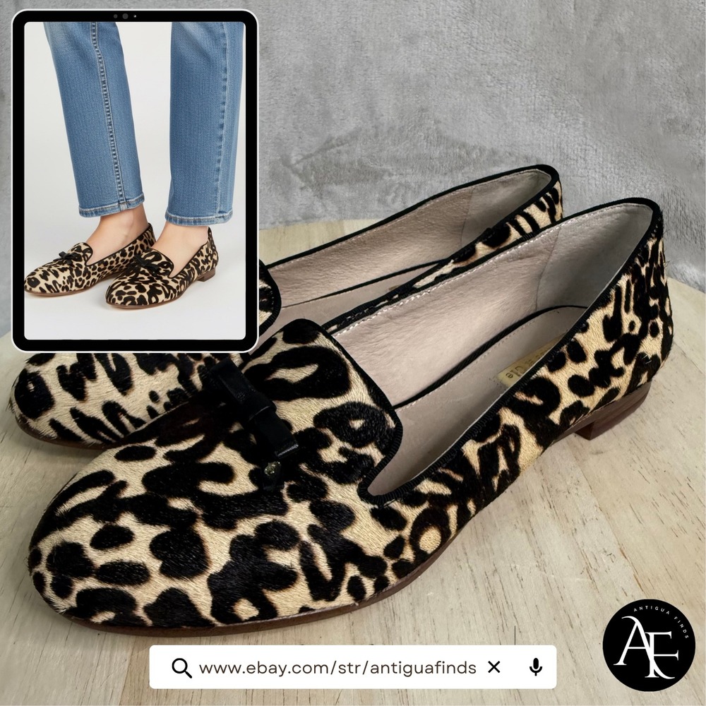 Louise et Cie Anniston Leopard Print Calf Hair Bow Loafers Flats Womens 7M 37.5